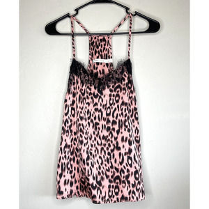 Bishop + Yound Pink Animal Print Lace Trim Tank Barbiecore Size M NEW